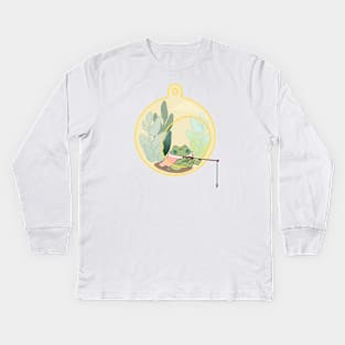 Fishing froggie Kids Long Sleeve T-Shirt